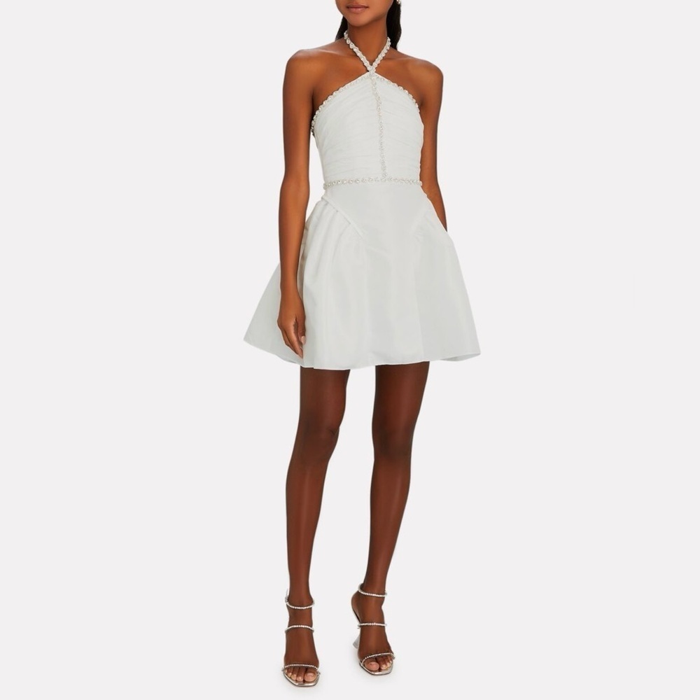 NWT Self Portrait Embellished Taffeta Diamante Trim White Dress Size 6 - Picture 4 of 8